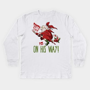 Santa Claus Witch Flying on Candy Cane Kids Long Sleeve T-Shirt